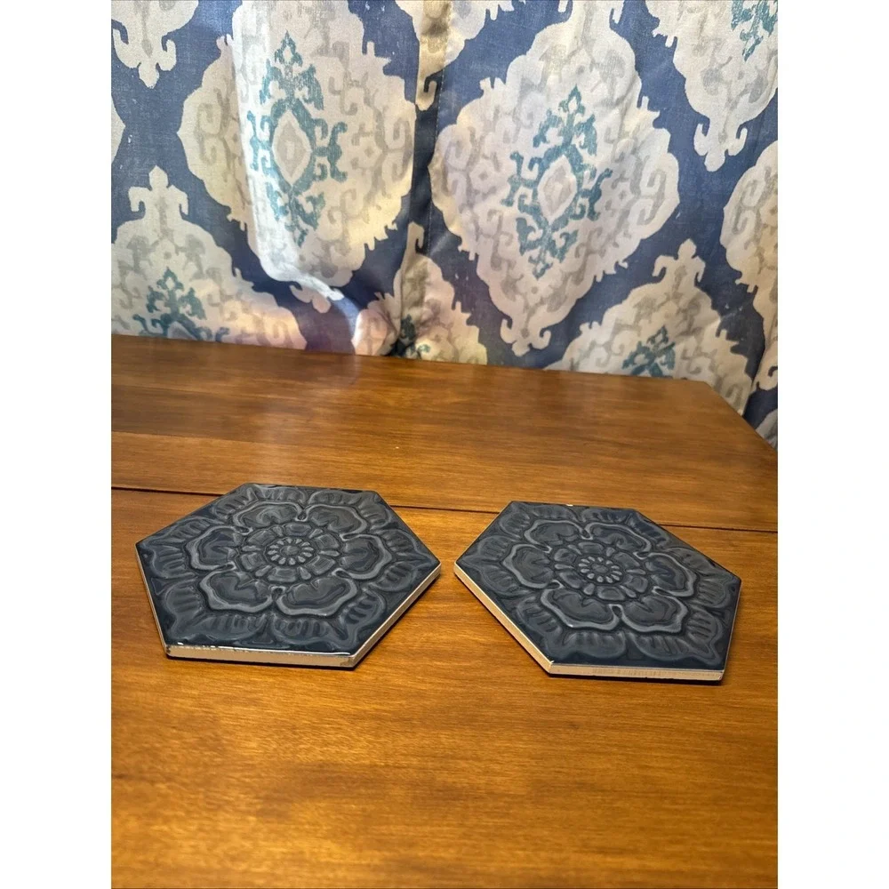 Two Wall‎ Hanging Tiles Made In Spain ~ Blue Flowers
